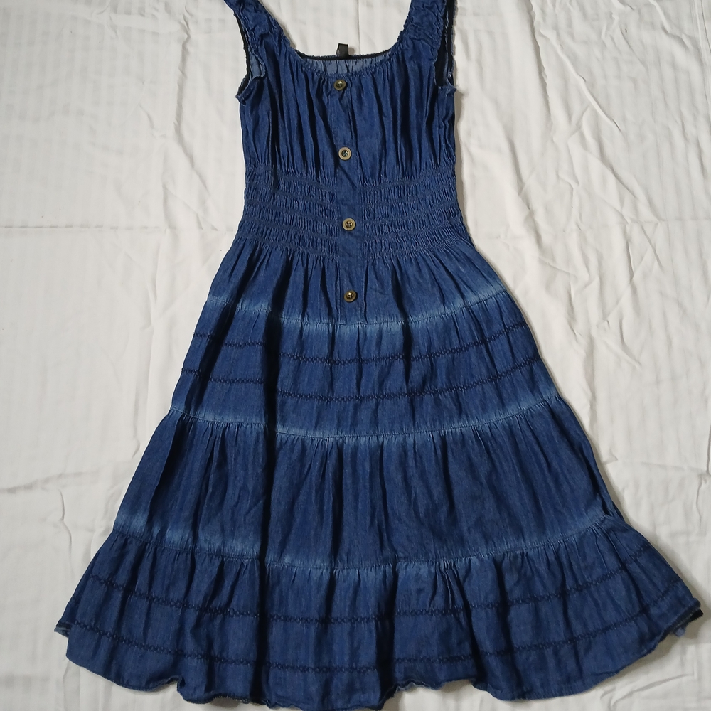 Blue Sleeveless Button-Down Dress